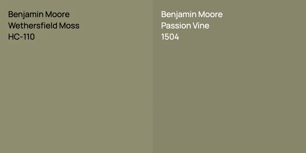 Benjamin Moore Wethersfield Moss vs. Benjamin Moore Passion Vine