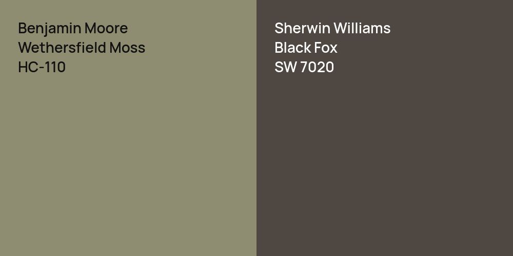 Benjamin Moore Wethersfield Moss vs. Sherwin Williams Black Fox