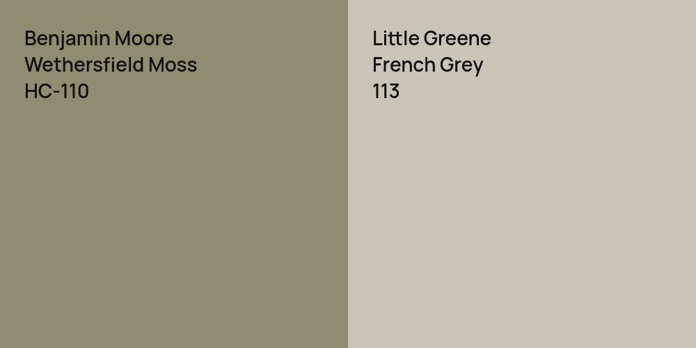 Benjamin Moore Wethersfield Moss vs. Little Greene French Grey