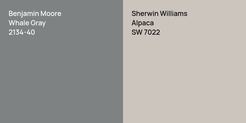 Benjamin Moore Whale Gray vs. Sherwin Williams Alpaca