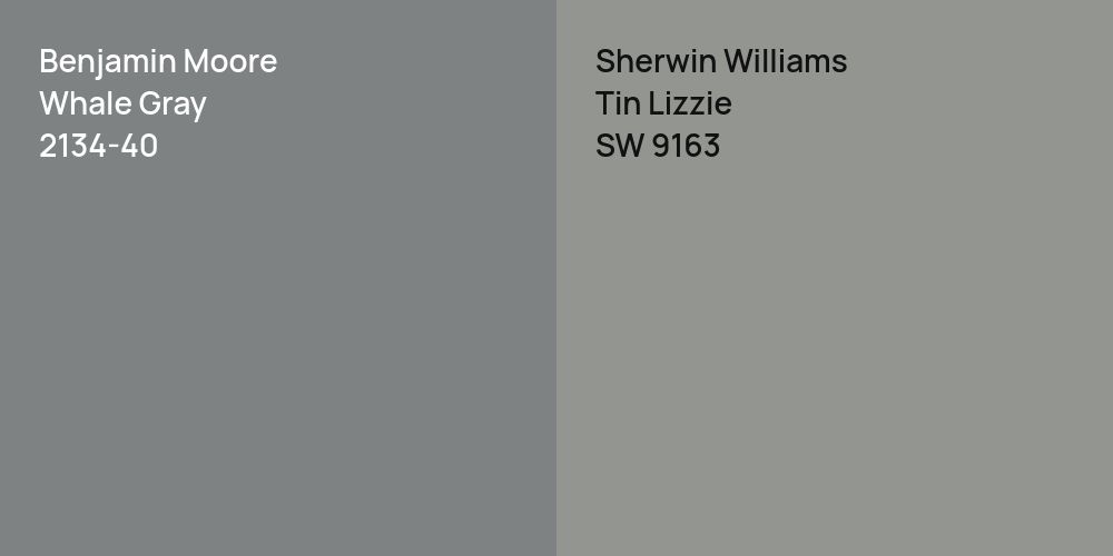 Benjamin Moore Whale Gray vs. Sherwin Williams Tin Lizzie