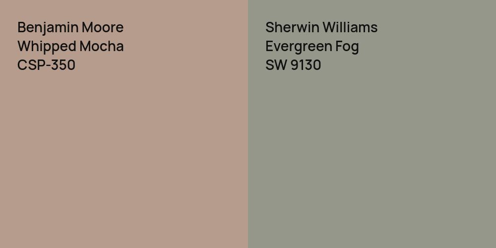 Benjamin Moore Whipped Mocha vs. Sherwin Williams Evergreen Fog