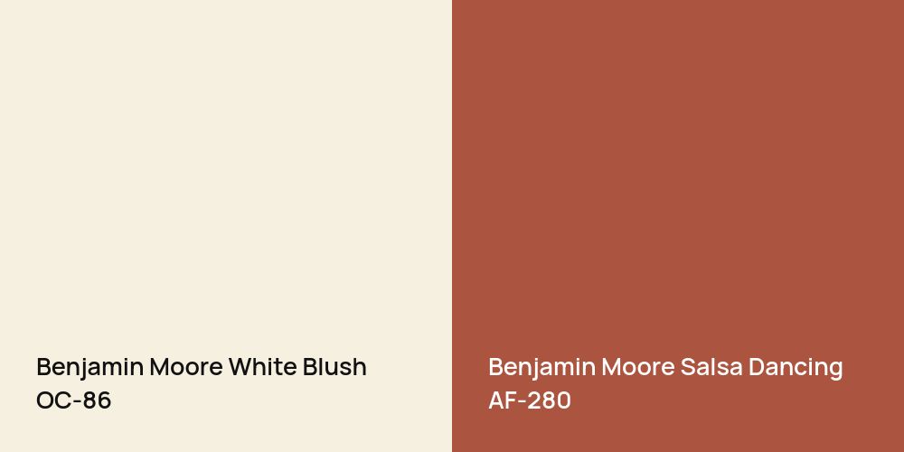 Benjamin Moore White Blush vs. Benjamin Moore Salsa Dancing