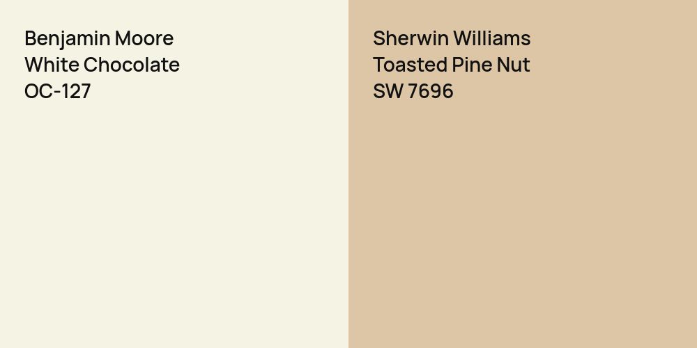 Benjamin Moore White Chocolate vs. Sherwin Williams Toasted Pine Nut