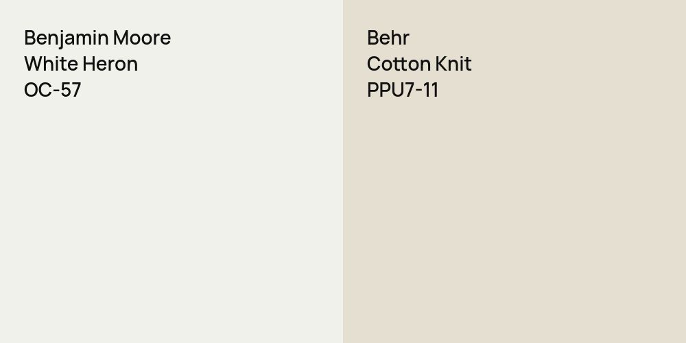 Benjamin Moore White Heron vs. Behr Cotton Knit