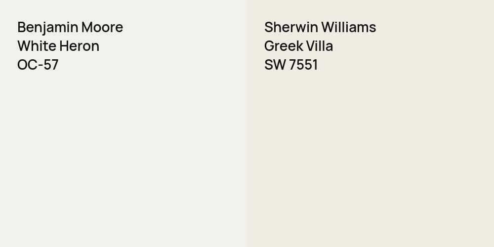 Benjamin Moore White Heron vs. Sherwin Williams Greek Villa