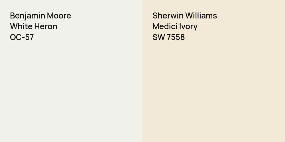 Benjamin Moore White Heron vs. Sherwin Williams Medici Ivory