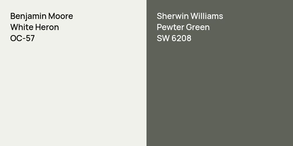 Benjamin Moore White Heron vs. Sherwin Williams Pewter Green