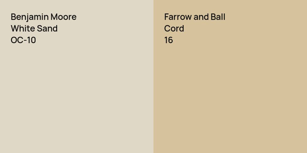 Benjamin Moore White Sand vs. Farrow and Ball Cord