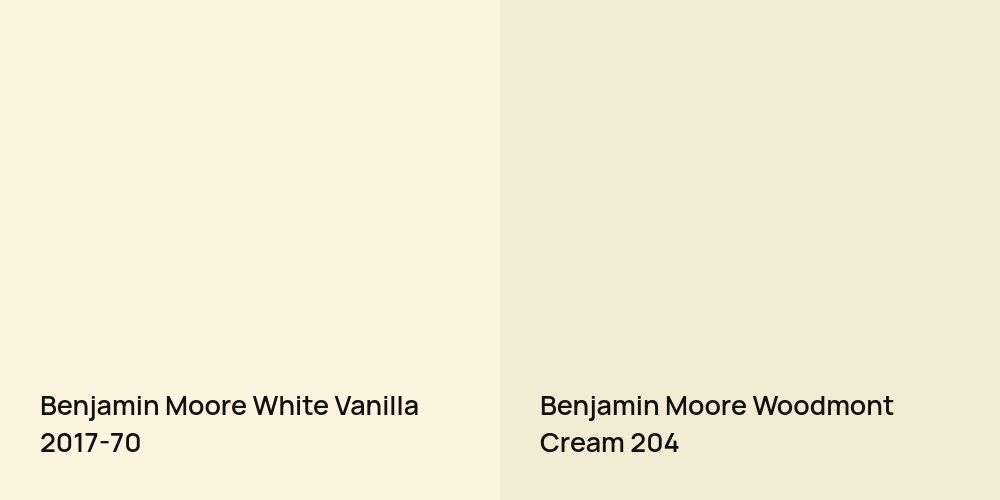 Benjamin Moore White Vanilla vs. Benjamin Moore Woodmont Cream