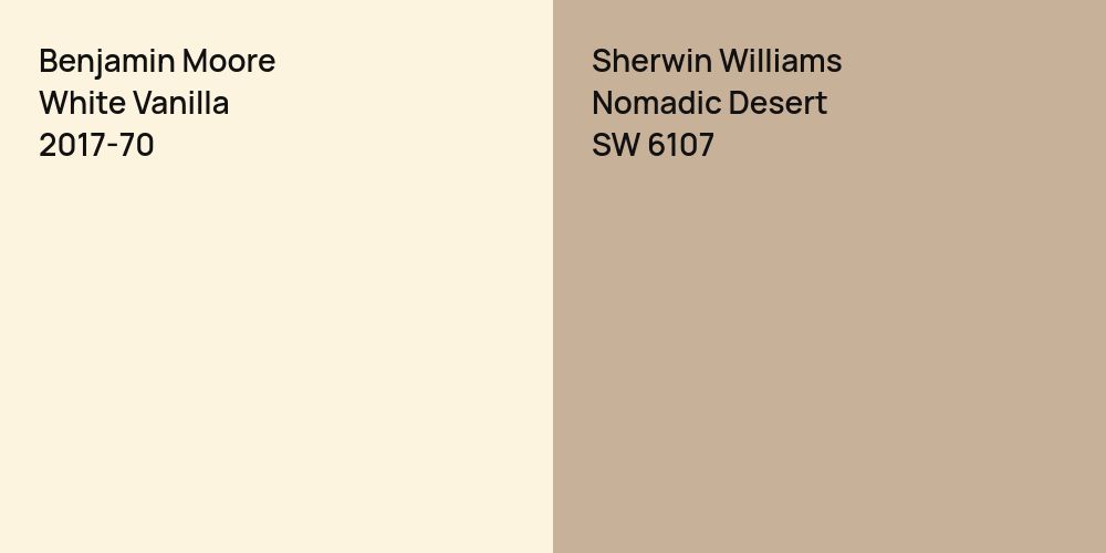 Benjamin Moore White Vanilla vs. Sherwin Williams Nomadic Desert