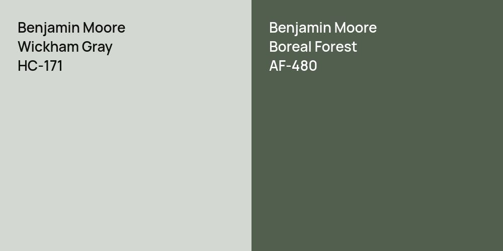 Benjamin Moore Wickham Gray vs. Benjamin Moore Boreal Forest