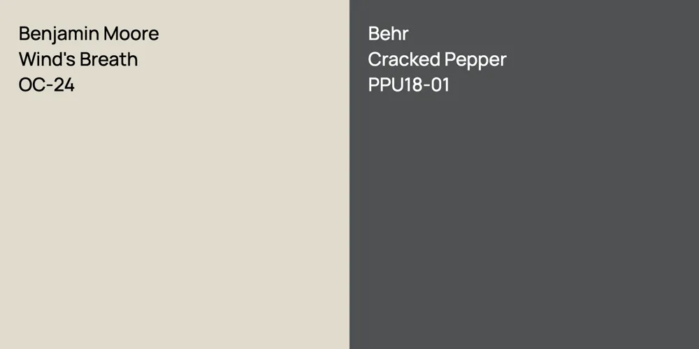 Benjamin Moore Wind's Breath vs. Behr Cracked Pepper