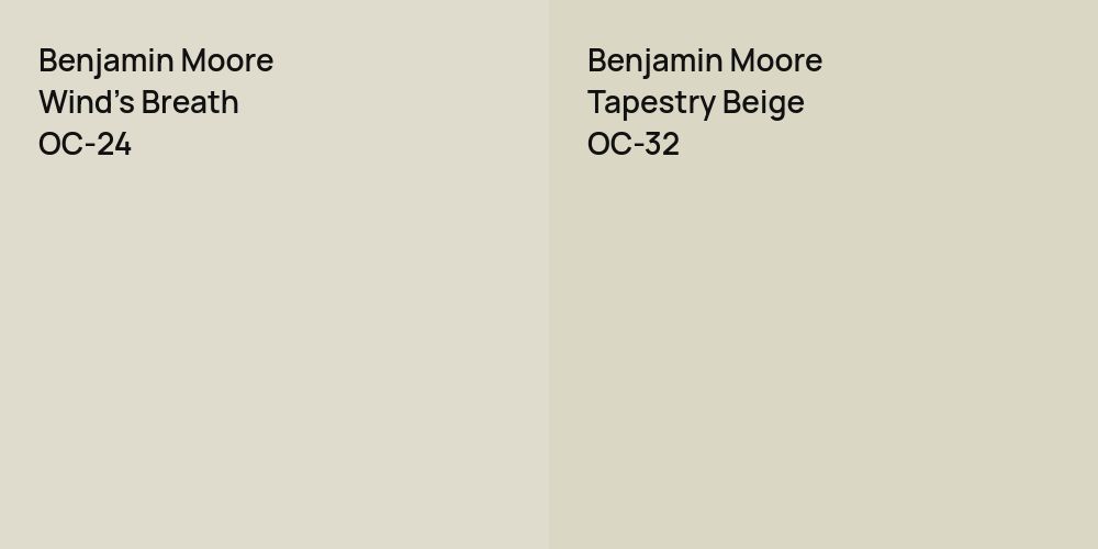 Benjamin Moore Wind's Breath vs. Benjamin Moore Tapestry Beige