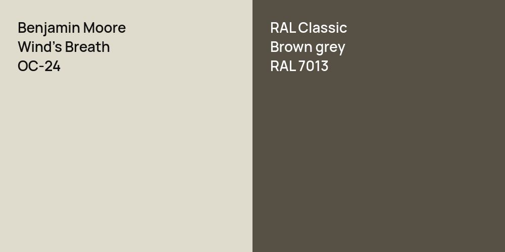 Benjamin Moore Wind's Breath vs. RAL Classic  Brown grey