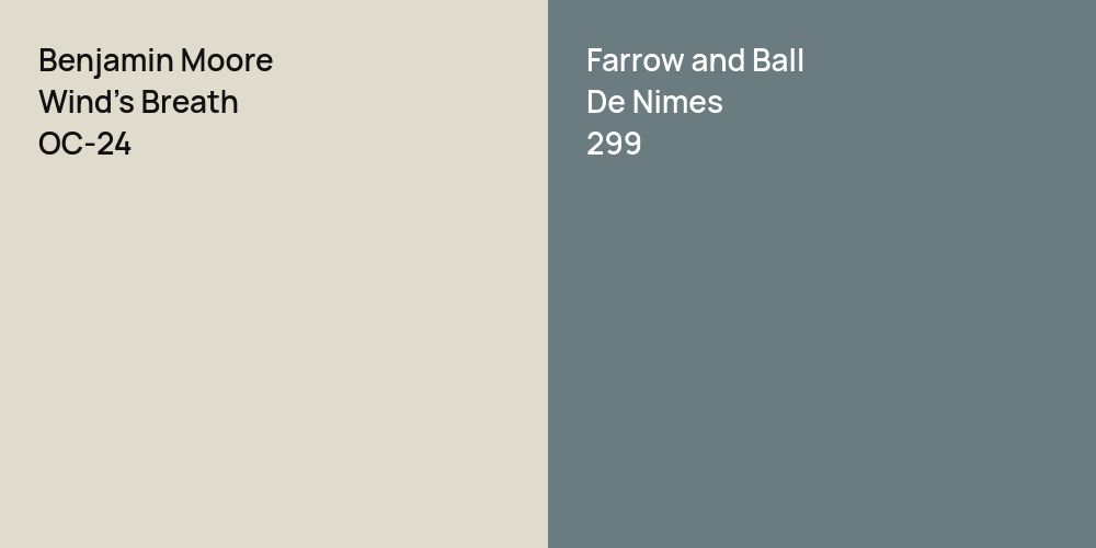 Benjamin Moore Wind's Breath vs. Farrow and Ball De Nimes