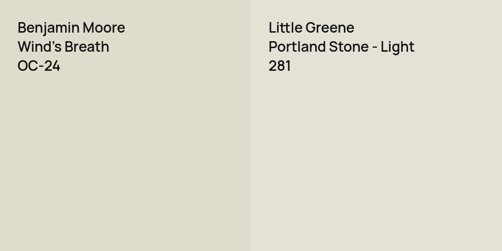 Benjamin Moore Wind's Breath vs. Little Greene Portland Stone - Light