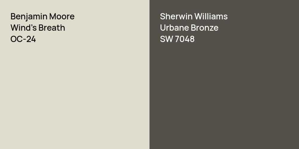 Benjamin Moore Wind's Breath vs. Sherwin Williams Urbane Bronze