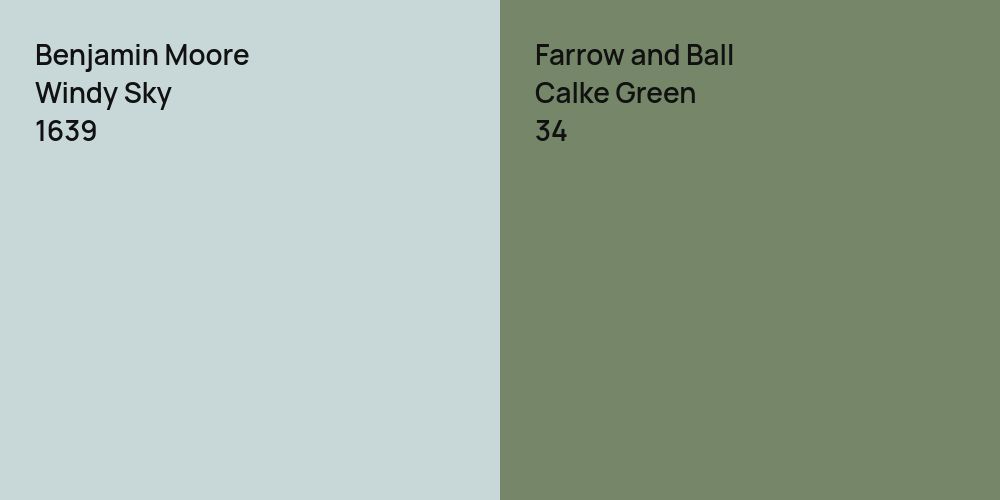 Benjamin Moore Windy Sky vs. Farrow and Ball Calke Green