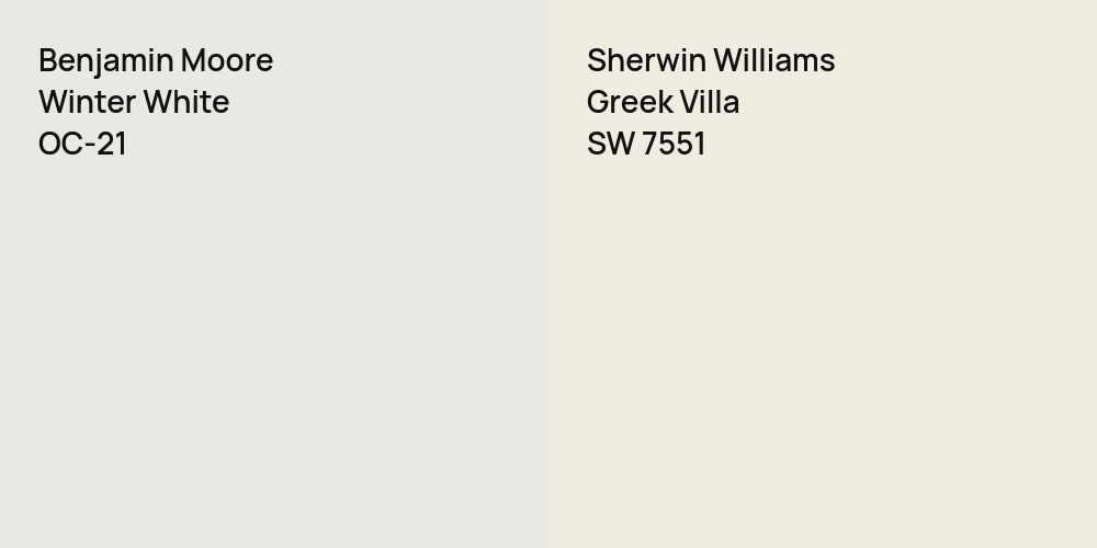 Benjamin Moore Winter White vs. Sherwin Williams Greek Villa