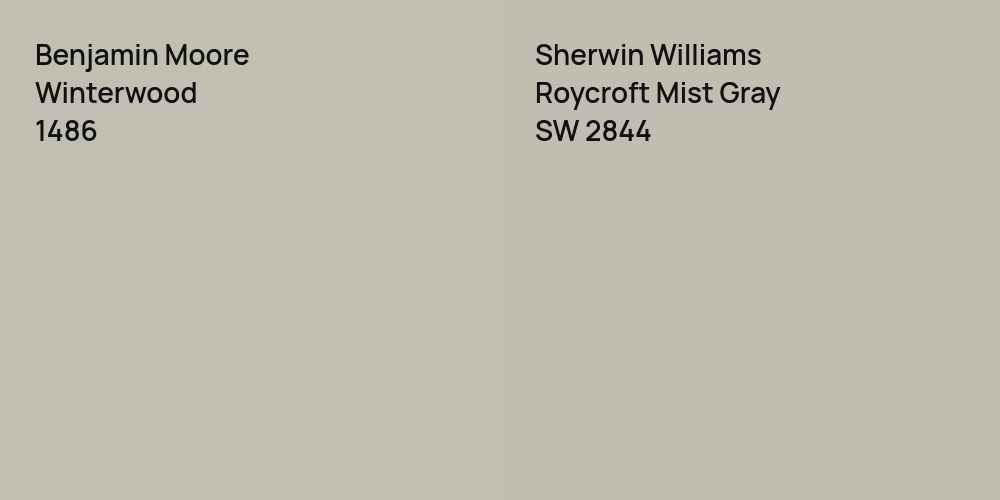 Benjamin Moore Winterwood vs. Sherwin Williams Roycroft Mist Gray