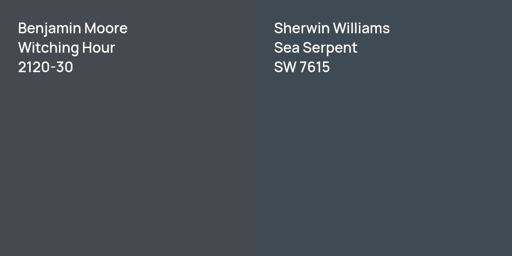 Benjamin Moore Witching Hour vs. Sherwin Williams Sea Serpent