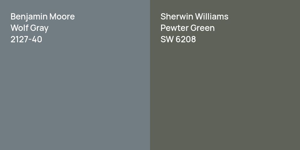 Benjamin Moore Wolf Gray vs. Sherwin Williams Pewter Green