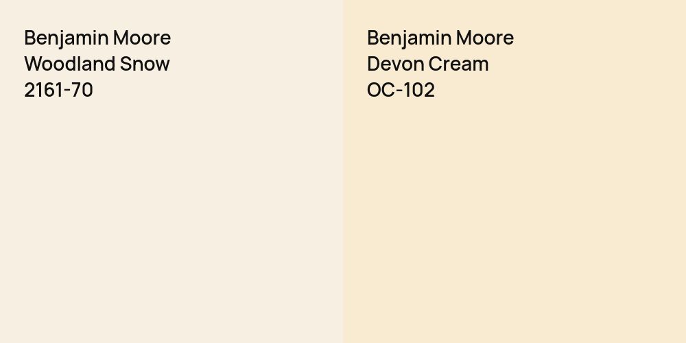 Benjamin Moore Woodland Snow vs. Benjamin Moore Devon Cream