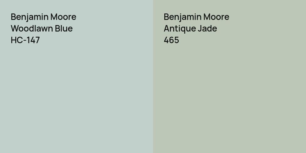 Benjamin Moore Woodlawn Blue vs. Benjamin Moore Antique Jade