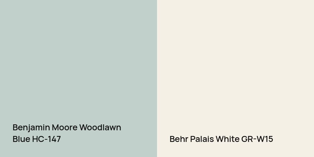 Benjamin Moore Woodlawn Blue vs. Behr Palais White