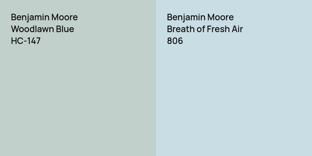 Benjamin Moore Woodlawn Blue vs. Benjamin Moore Breath of Fresh Air