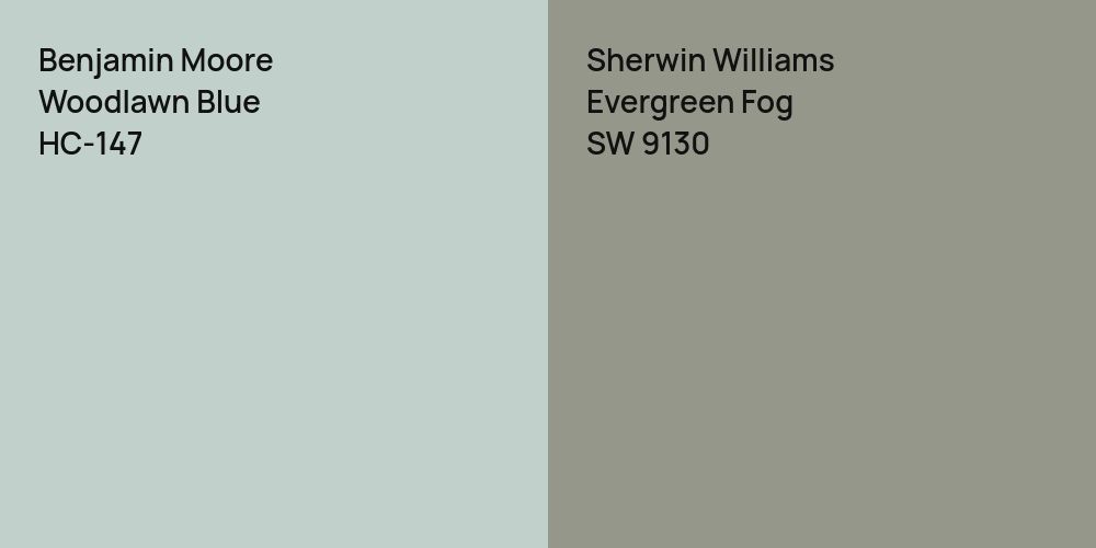 Benjamin Moore Woodlawn Blue vs. Sherwin Williams Evergreen Fog