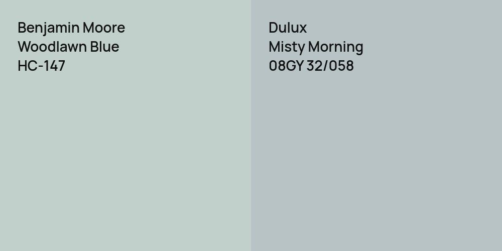 Benjamin Moore Woodlawn Blue vs. Dulux Misty Morning