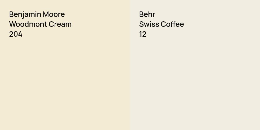 Benjamin Moore Woodmont Cream vs. Behr Swiss Coffee