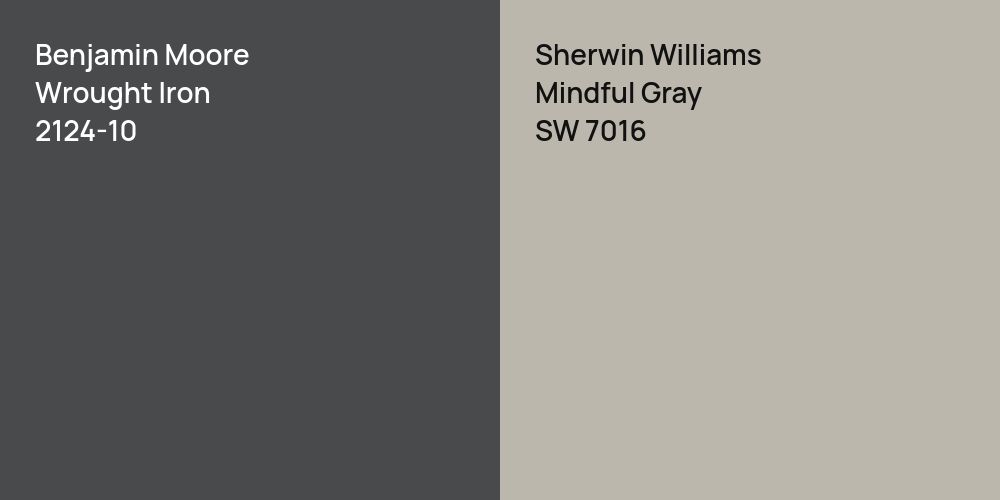 Benjamin Moore Wrought Iron vs. Sherwin Williams Mindful Gray