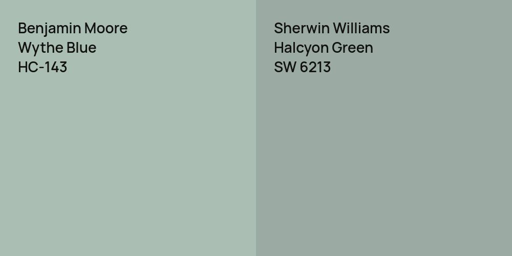 Benjamin Moore Wythe Blue vs. Sherwin Williams Halcyon Green