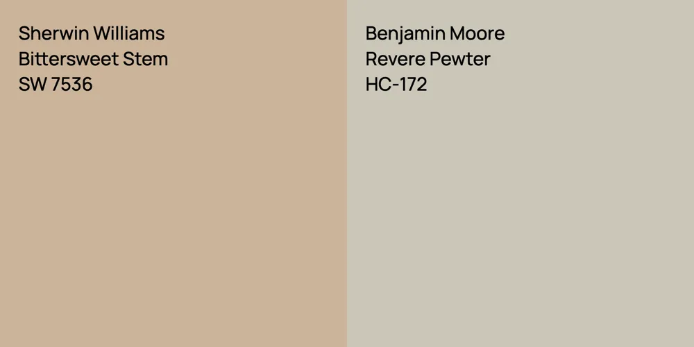 Sherwin Williams Bittersweet Stem vs. Benjamin Moore Revere Pewter