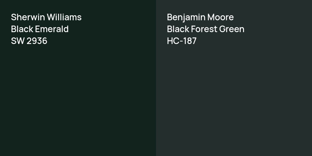 Sherwin Williams Black Emerald vs. Benjamin Moore Black Forest Green