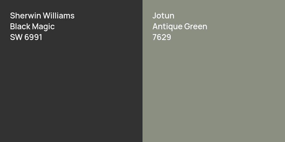 Sherwin Williams Black Magic vs. Jotun Antique Green