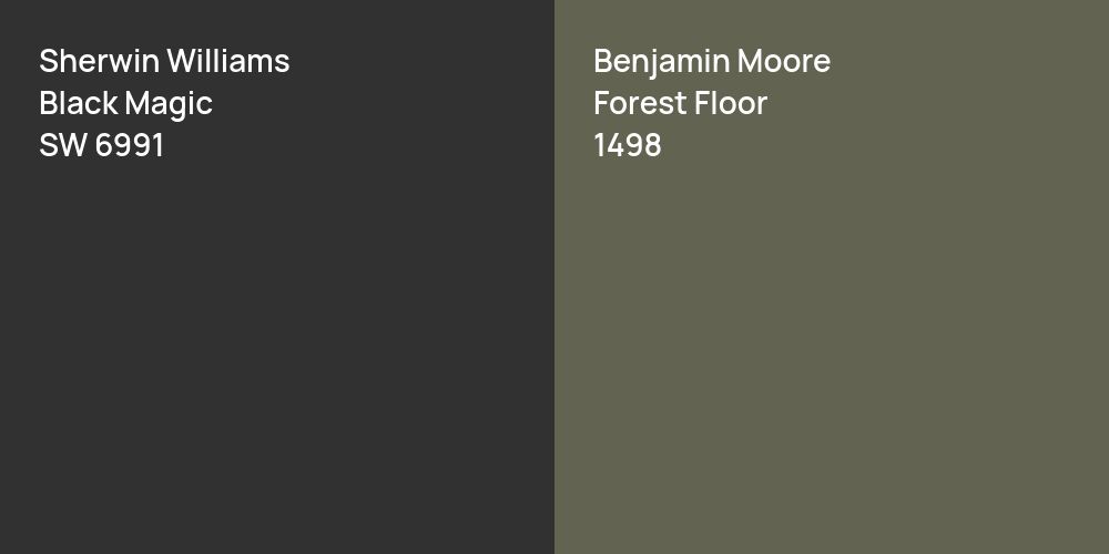 Sherwin Williams Black Magic vs. Benjamin Moore Forest Floor