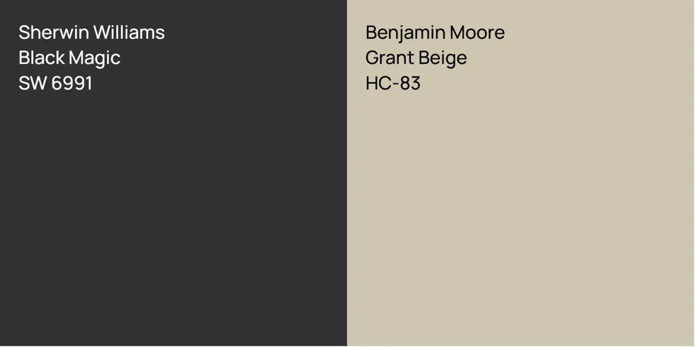 Sherwin Williams Black Magic vs. Benjamin Moore Grant Beige