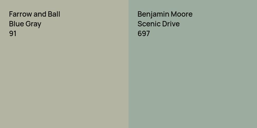 Farrow and Ball Blue Gray vs. Benjamin Moore Scenic Drive