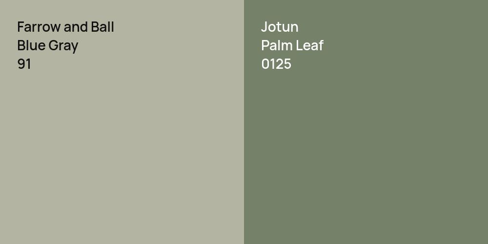 Farrow and Ball Blue Gray vs. Jotun Palm Leaf