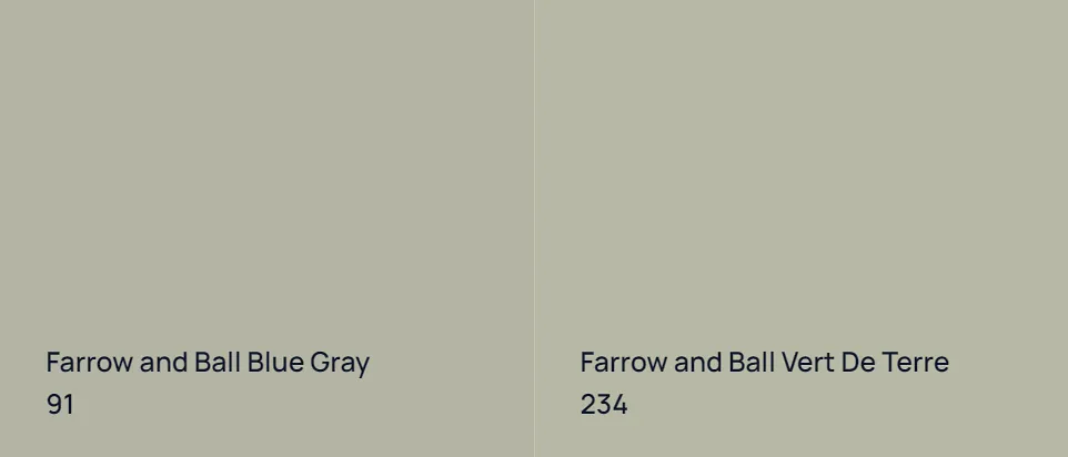 Farrow and Ball Blue Gray 91 vs Farrow and Ball Vert De Terre 234