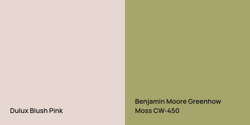 Dulux Blush Pink vs. Benjamin Moore Greenhow Moss