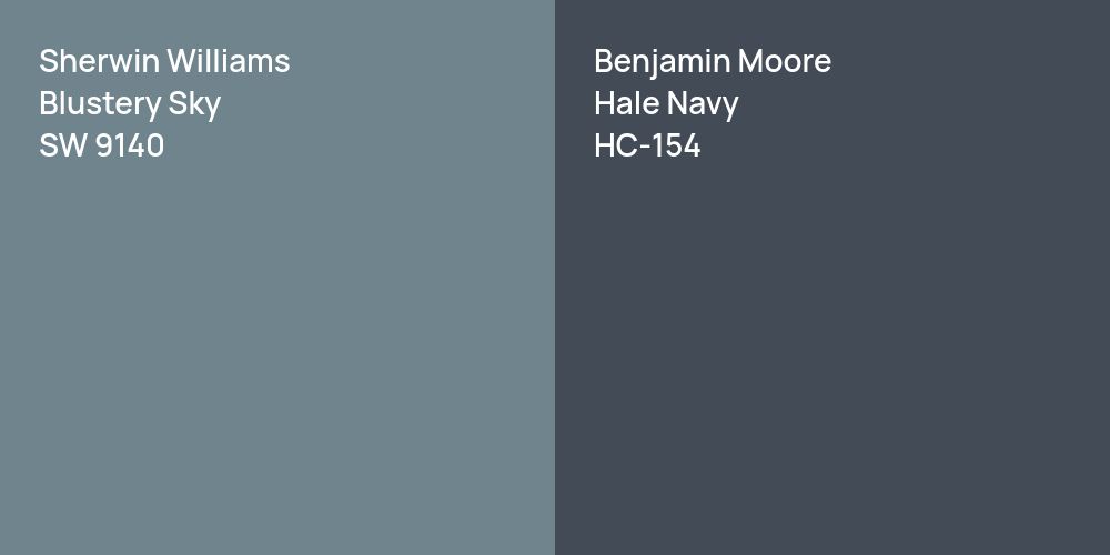 Sherwin Williams Blustery Sky vs. Benjamin Moore Hale Navy