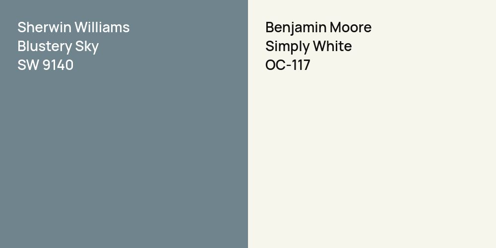 Sherwin Williams Blustery Sky vs. Benjamin Moore Simply White