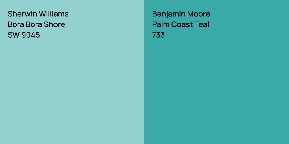 Sherwin Williams Bora Bora Shore vs. Benjamin Moore Palm Coast Teal