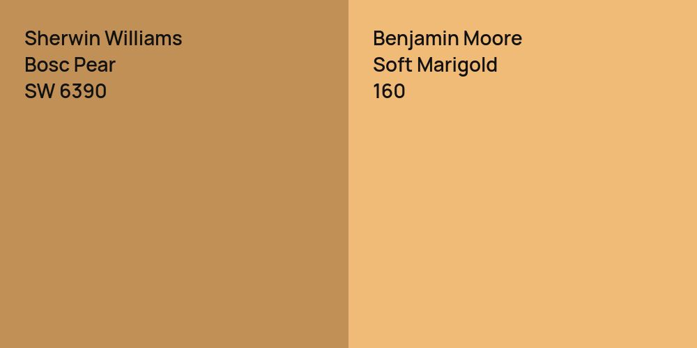 Sherwin Williams Bosc Pear vs. Benjamin Moore Soft Marigold