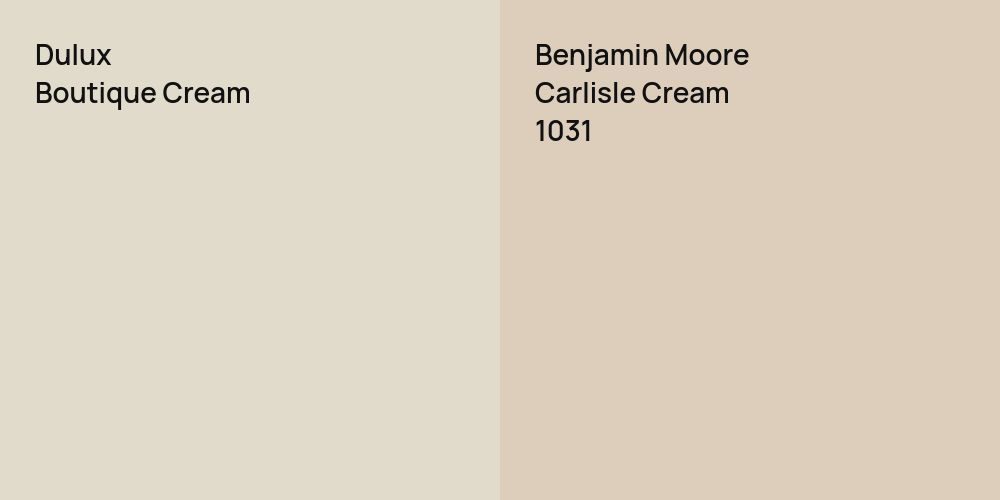 Dulux Boutique Cream vs. Benjamin Moore Carlisle Cream